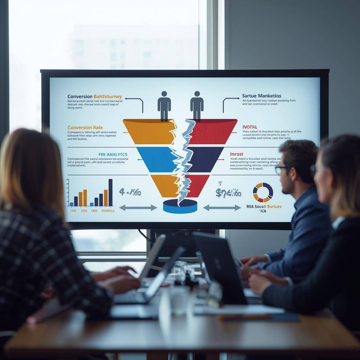 Marketing team identifying funnel gaps