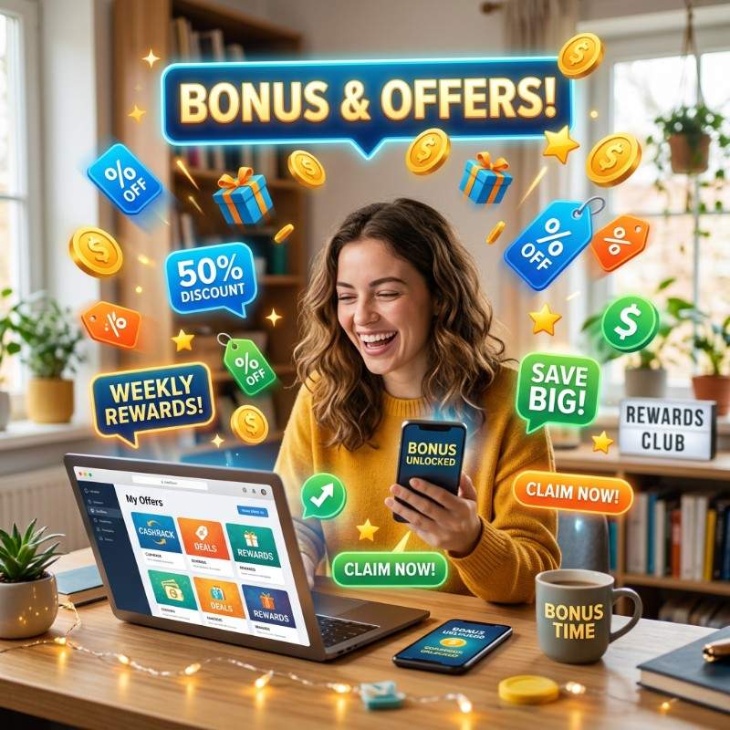 Girl winning bonuses and offers online